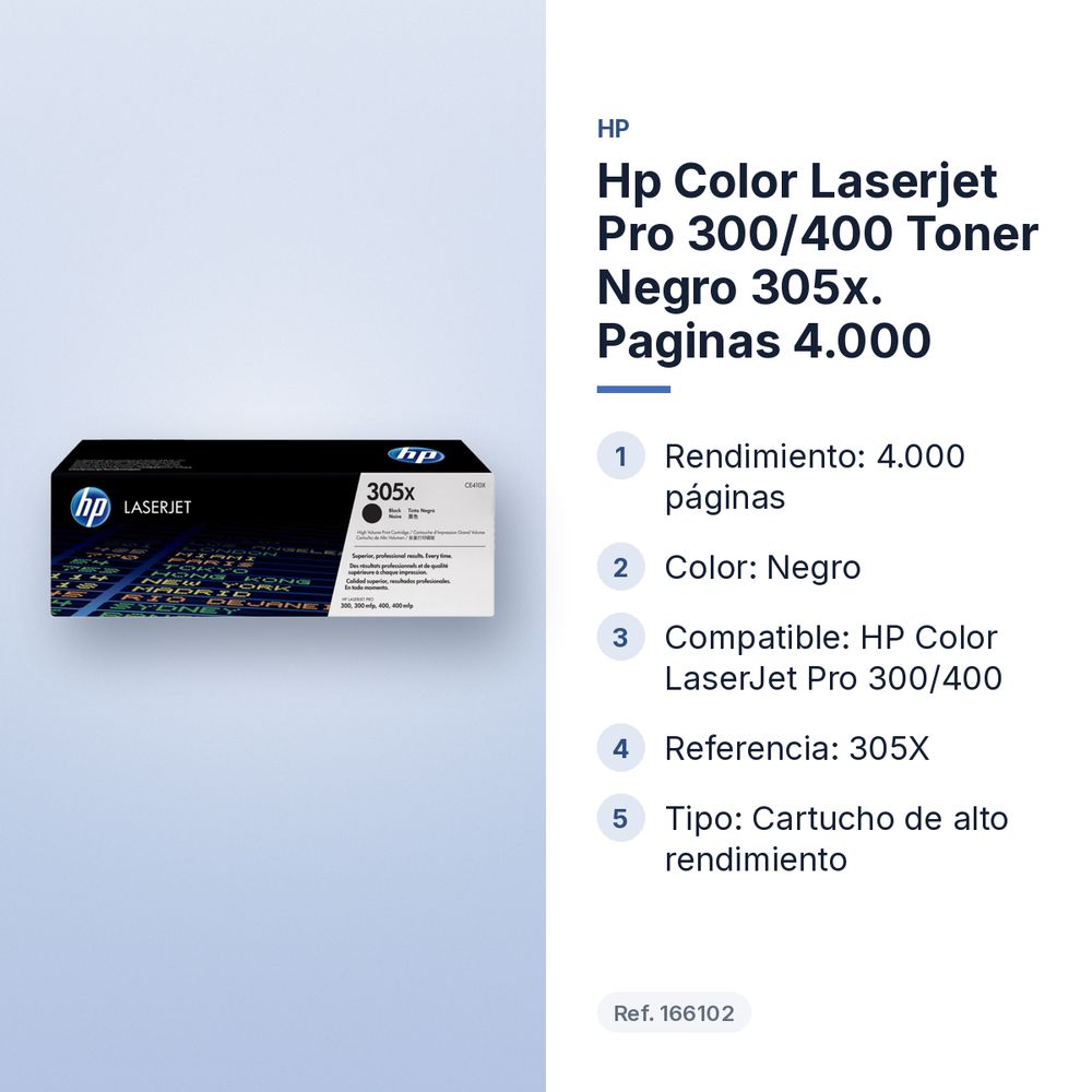 HP COLOR LASERJET PRO 300/400 TONER NEGRO 305X. PAGINAS 4.000 - características principales