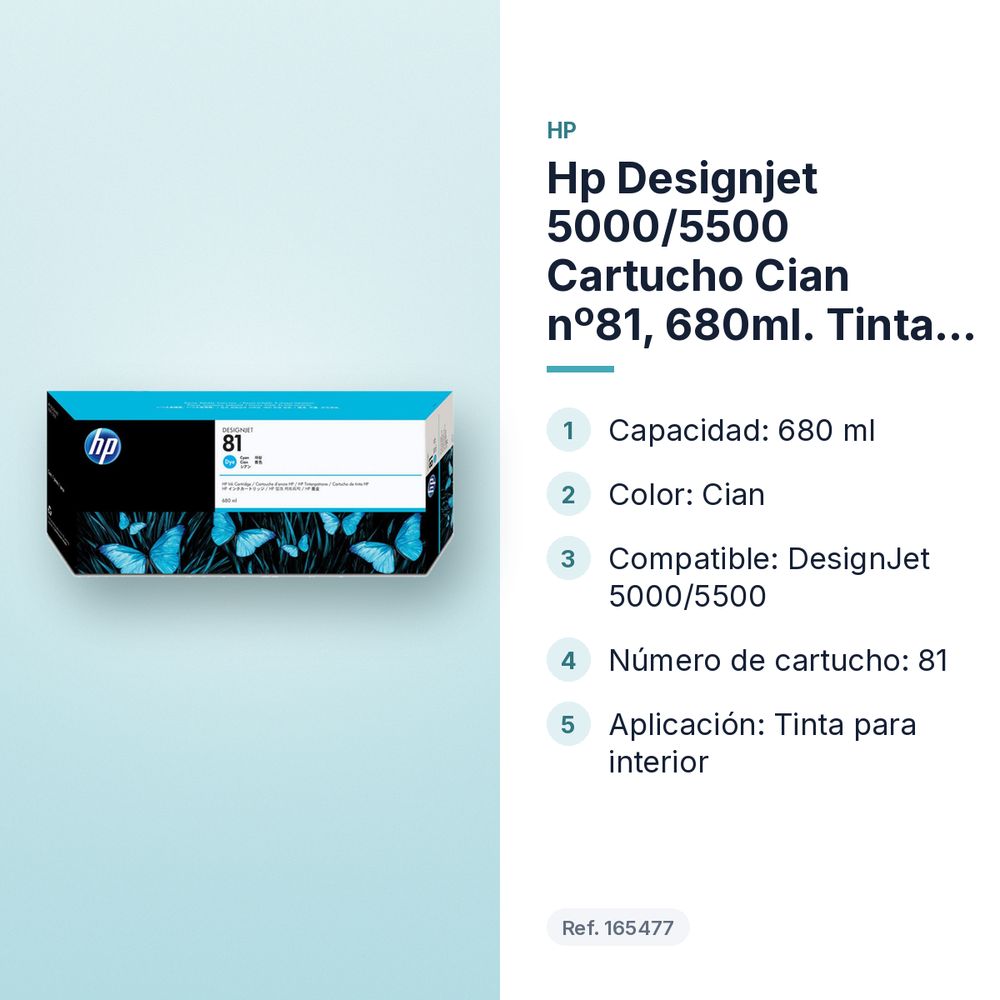 HP DESIGNJET 5000/5500  CARTUCHO CIAN Nº81, 680ML. TINTA PARA INTERIOR. - características principales