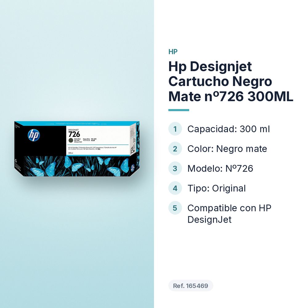 HP DESIGNJET CARTUCHO NEGRO MATE Nº726 300ML - características principales