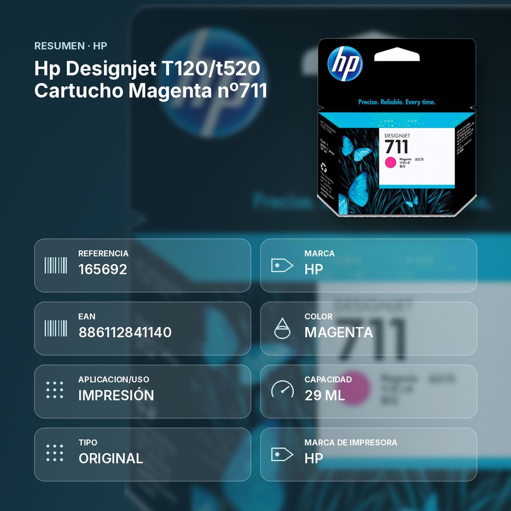 HP DESIGNJET T120/T520 CARTUCHO MAGENTA Nº711 - resumen de atributos