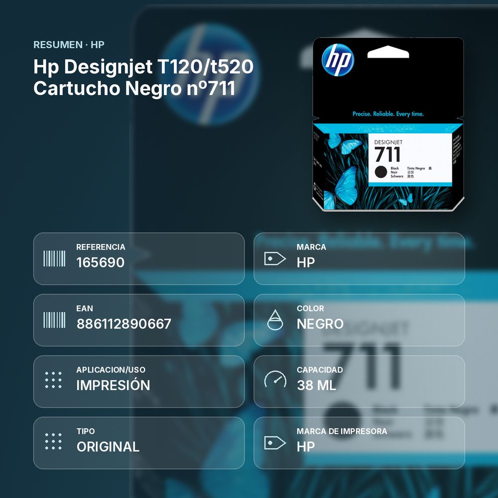 HP DESIGNJET T120/T520 CARTUCHO NEGRO Nº711 - resumen de atributos