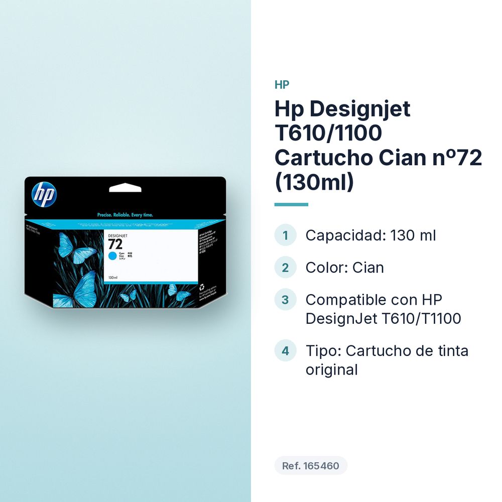 HP DESIGNJET T610/1100 CARTUCHO CIAN Nº72 (130ML) - características principales