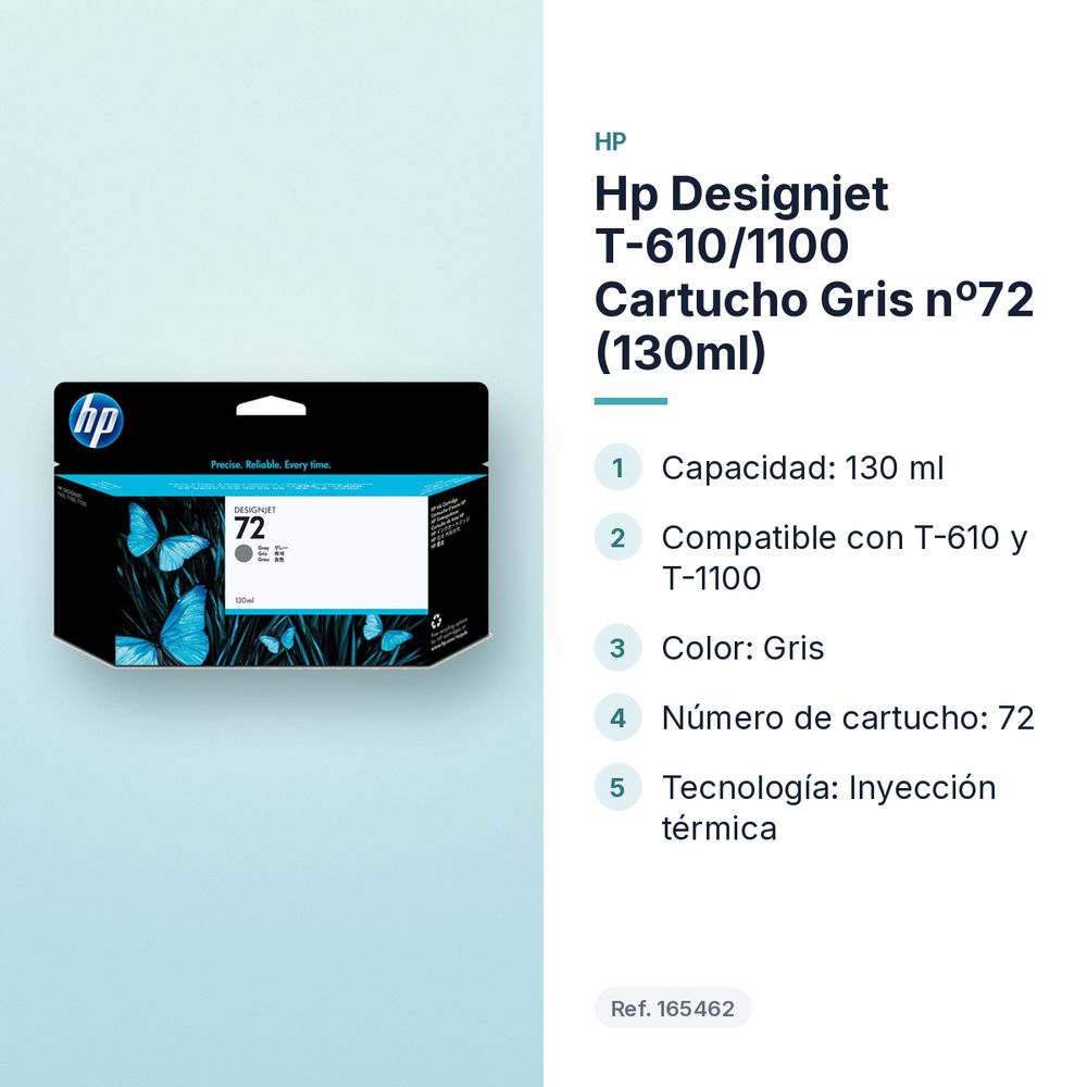 HP DESIGNJET T-610/1100 CARTUCHO GRIS Nº72 (130ML) - características principales