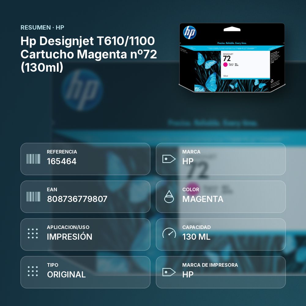 HP DESIGNJET T610/1100 CARTUCHO MAGENTA Nº72 (130ML) - resumen de atributos