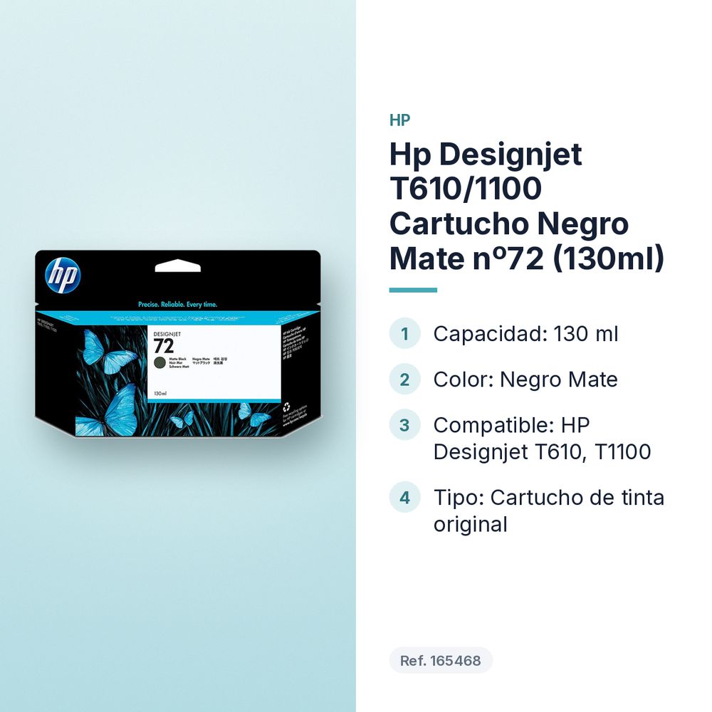 HP DESIGNJET T610/1100 CARTUCHO NEGRO MATE Nº72 (130ML) - características principales