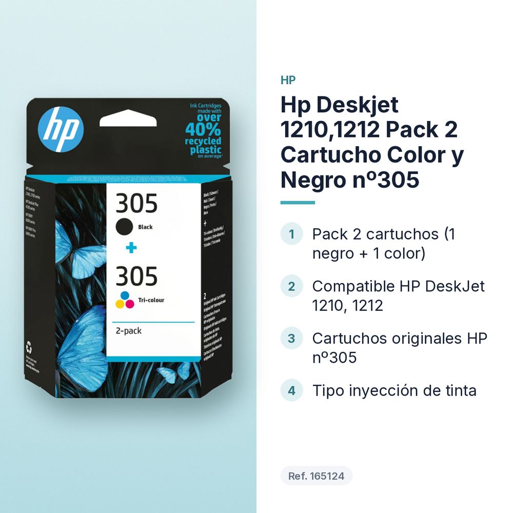 HP DESKJET 1210,1212 PACK 2 CARTUCHO COLOR Y NEGRO Nº305 - características principales