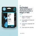 HP DESKJET 1210,1212 PACK 2 CARTUCHO COLOR Y NEGRO Nº305 - características principales
