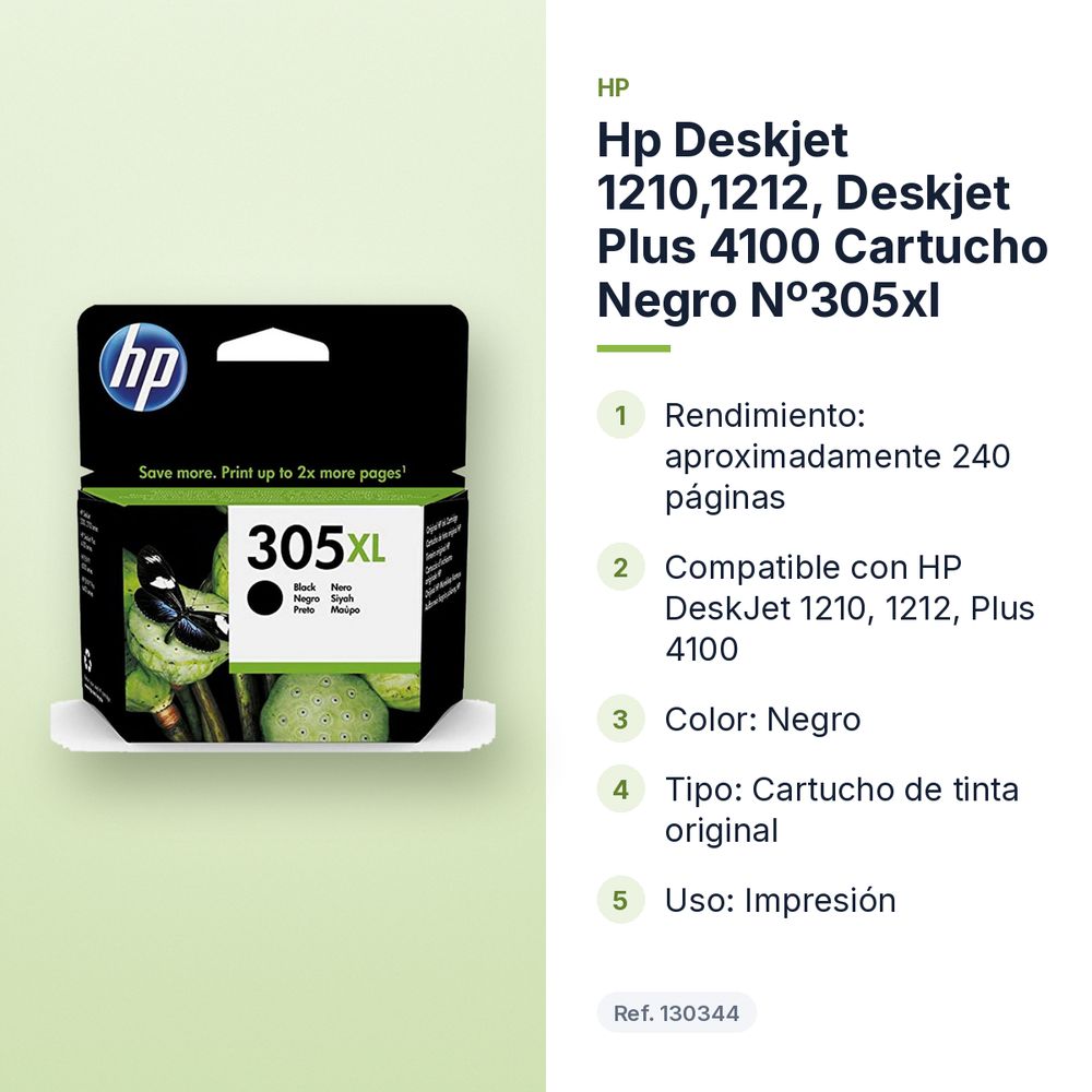 HP DESKJET 1210,1212, DESKJET PLUS 4100  CARTUCHO NEGRO Nº305XL - características principales