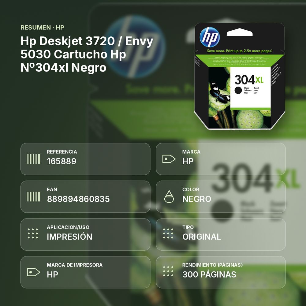 HP DESKJET 3720 / ENVY 5030 CARTUCHO HP Nº304XL NEGRO - resumen de atributos