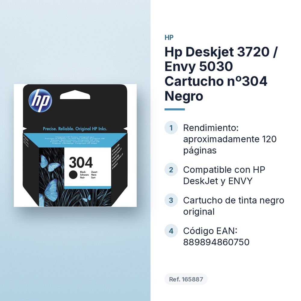 HP DESKJET 3720 / ENVY 5030 CARTUCHO Nº304 NEGRO - características principales