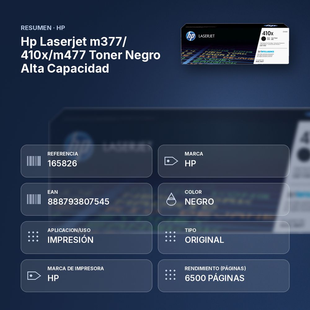 HP LASERJET  M377/ 410X/M477  TONER NEGRO ALTA CAPACIDAD - resumen de atributos