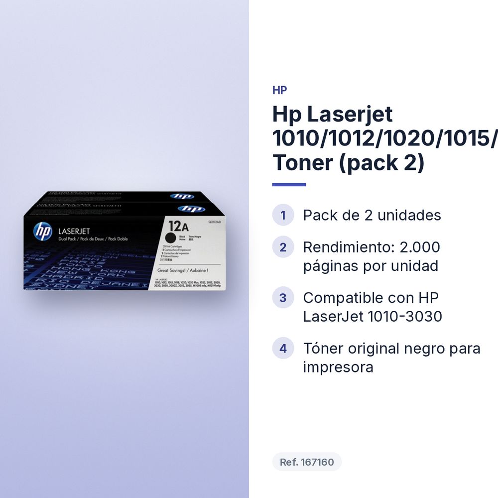 HP LASERJET 1010/1012/1020/1015/3015/3020/3030 TONER (PACK 2) - características principales