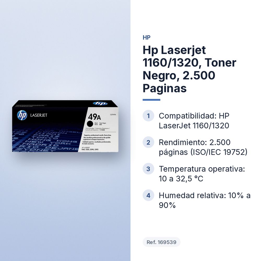 HP LASERJET 1160/1320, TONER NEGRO, 2.500 PAGINAS - características principales