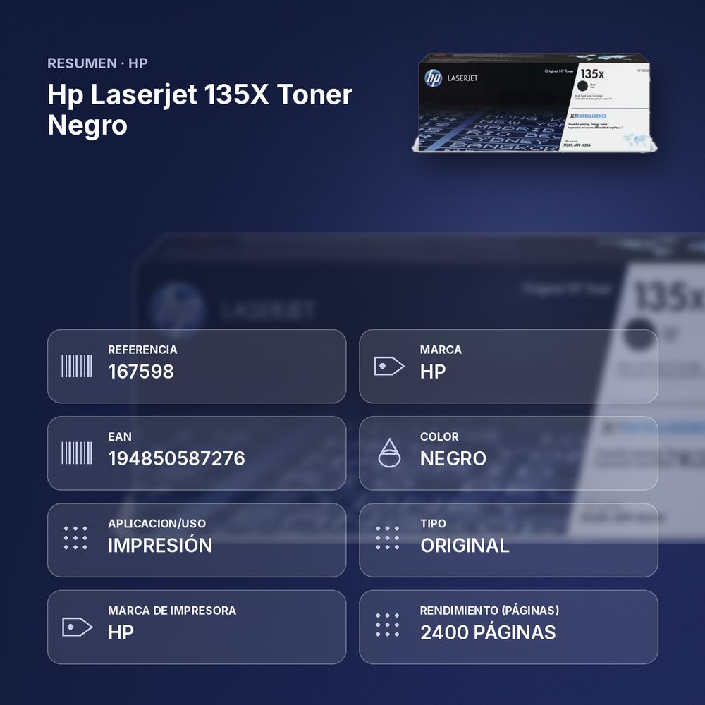 HP LASERJET 135X TONER NEGRO - resumen de atributos