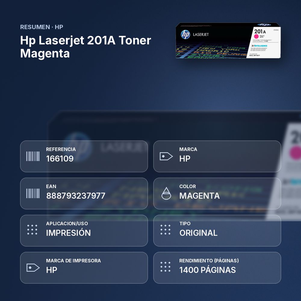 HP LASERJET 201A TONER MAGENTA - resumen de atributos