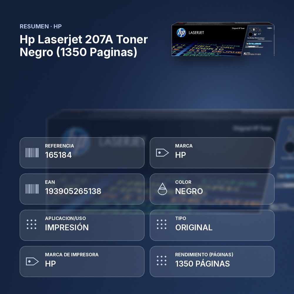 HP LASERJET 207A TONER NEGRO (1350 PAGINAS) - resumen de atributos