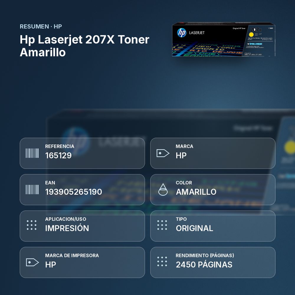 HP LASERJET 207X TONER AMARILLO - resumen de atributos