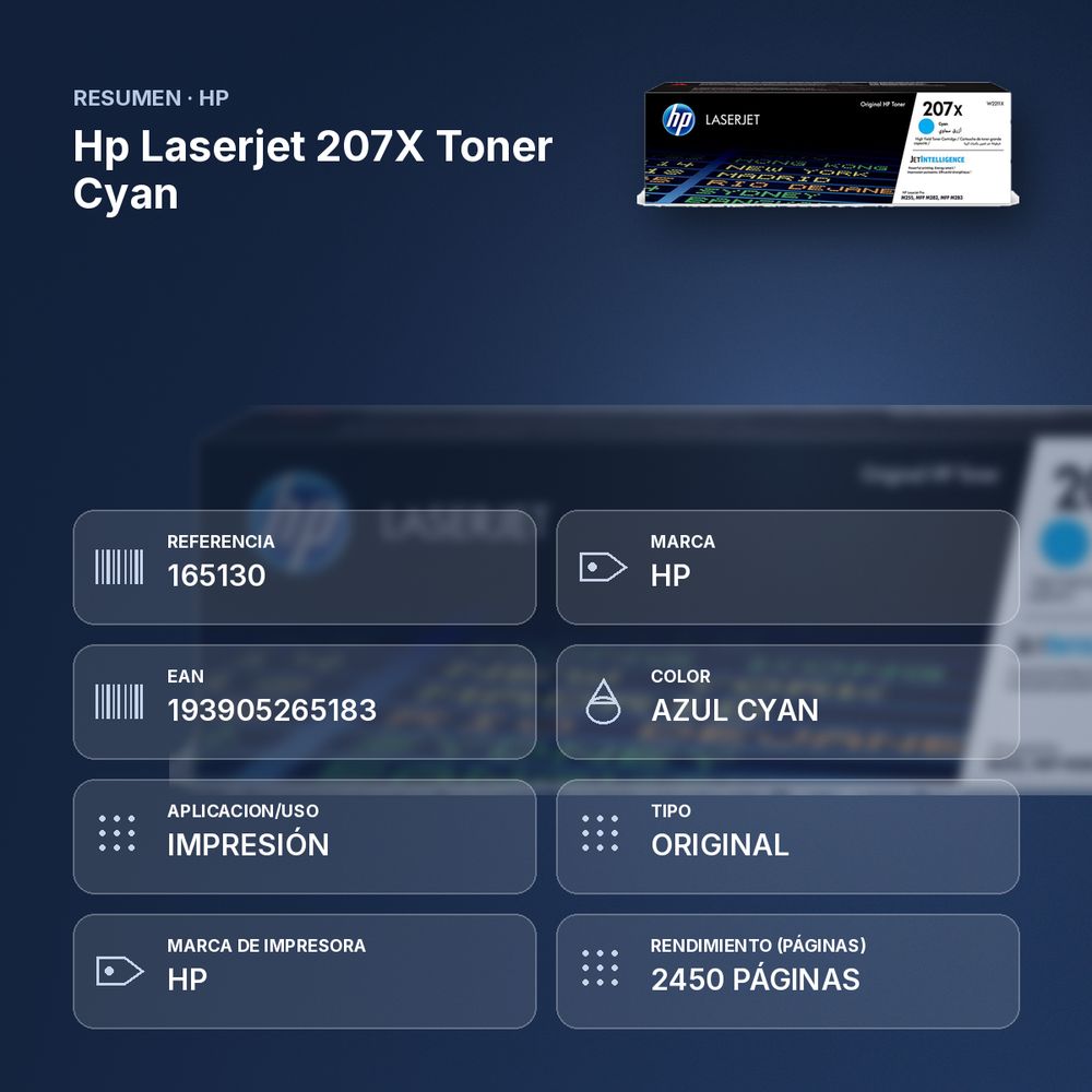 HP LASERJET 207X TONER CYAN - resumen de atributos