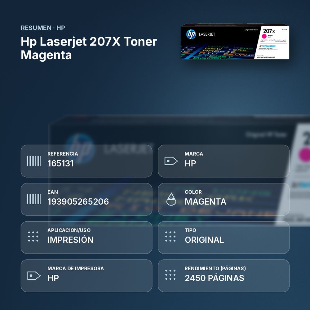 HP LASERJET 207X TONER MAGENTA - resumen de atributos