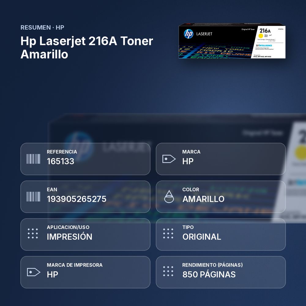 HP LASERJET 216A TONER AMARILLO - resumen de atributos