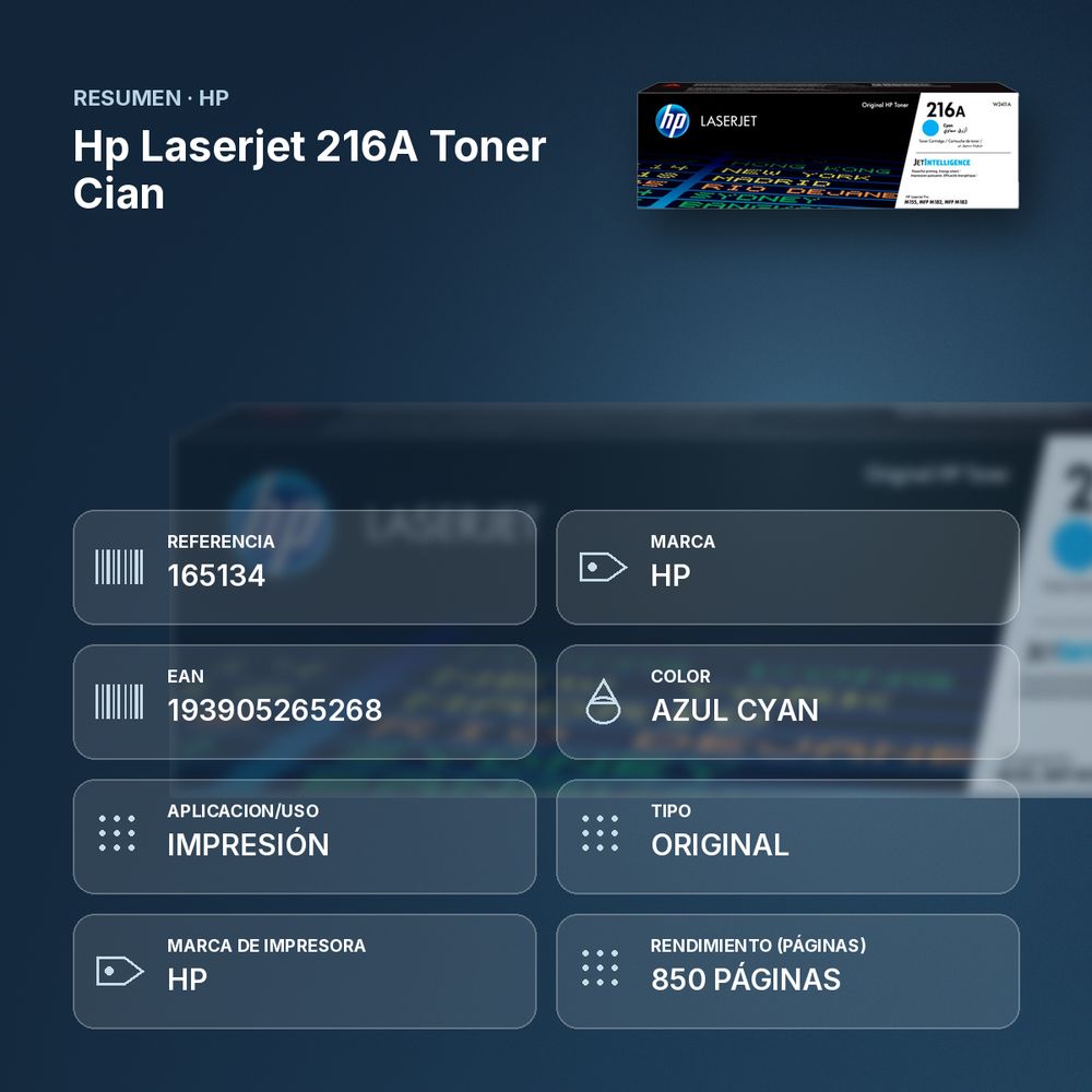 HP LASERJET 216A TONER CIAN - resumen de atributos