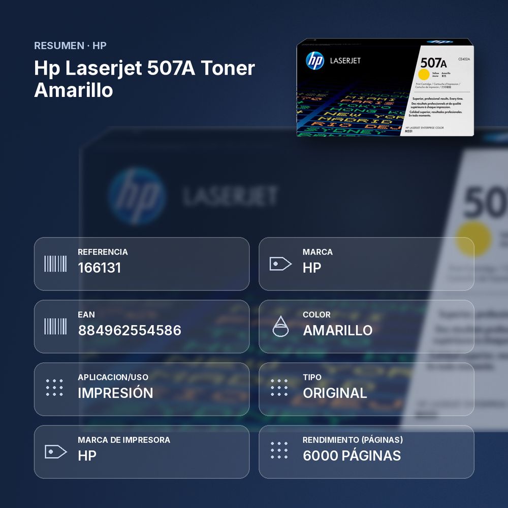 HP LASERJET 507A TONER AMARILLO - resumen de atributos