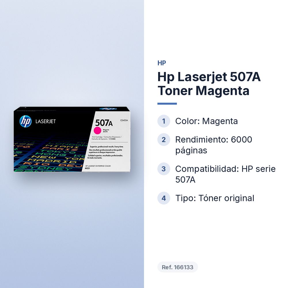 HP LASERJET 507A TONER MAGENTA - características principales