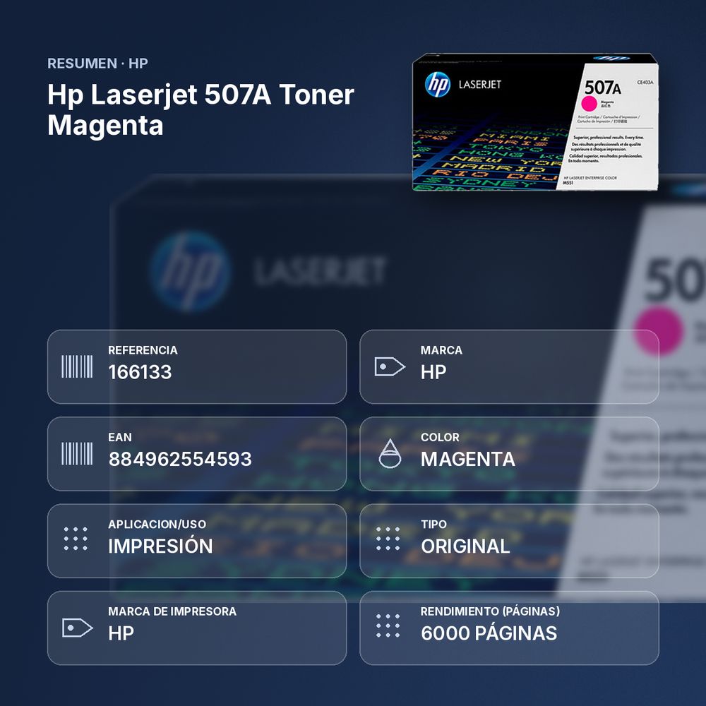 HP LASERJET 507A TONER MAGENTA - resumen de atributos