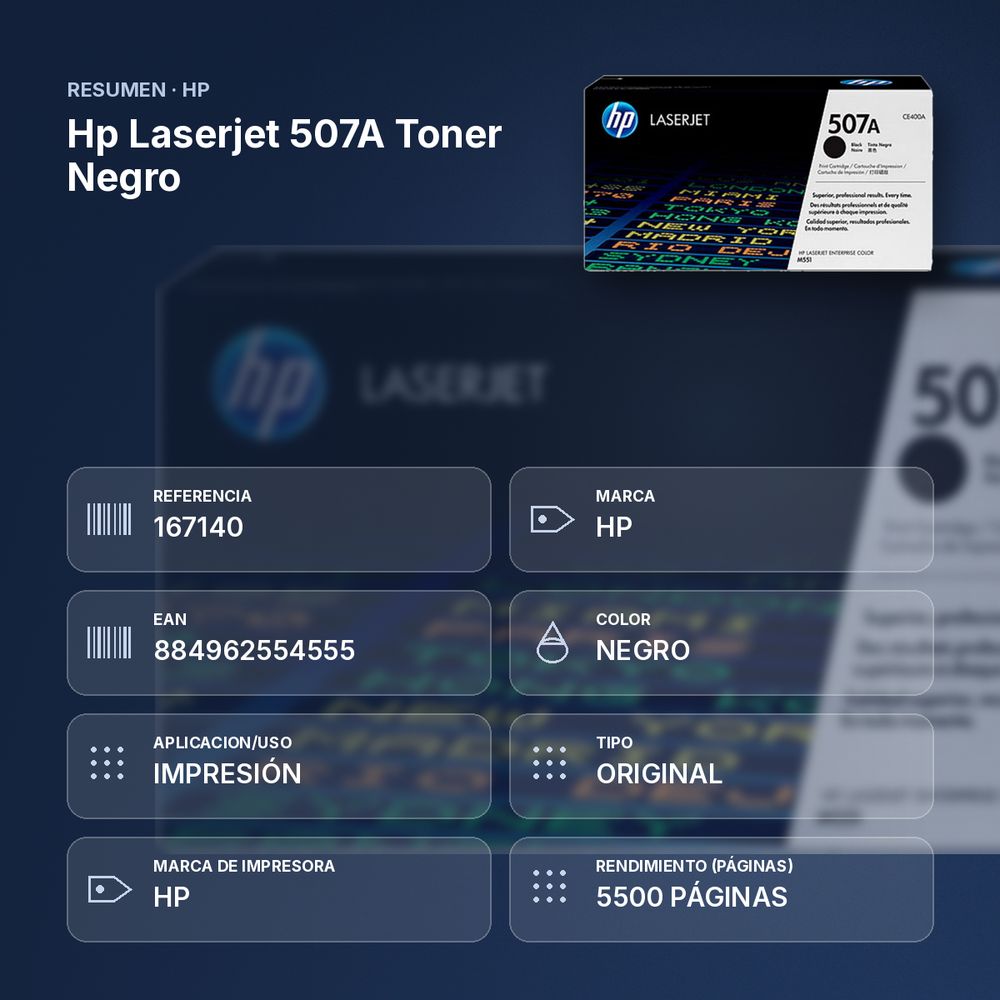 HP LASERJET 507A TONER NEGRO - resumen de atributos
