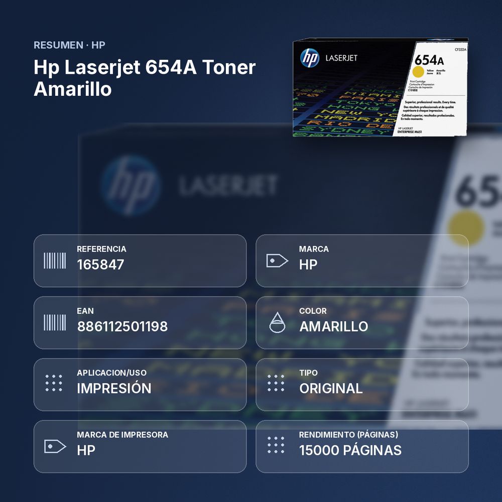 HP LASERJET 654A TONER AMARILLO - resumen de atributos