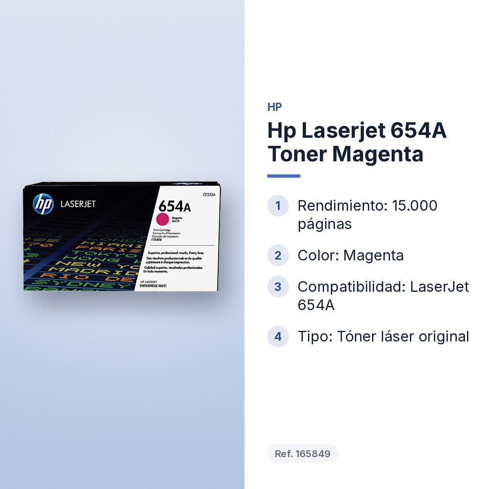 HP LASERJET 654A TONER MAGENTA - características principales