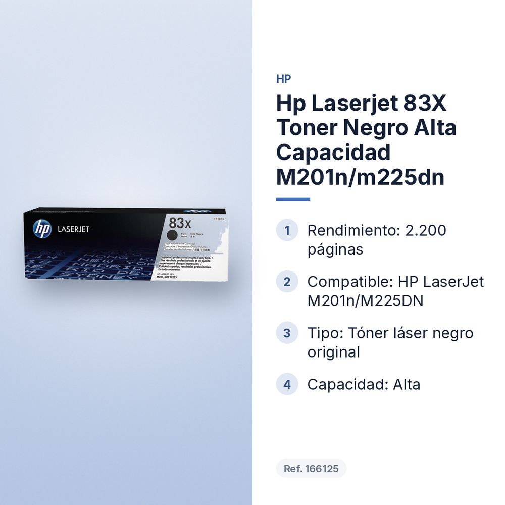 HP LASERJET 83X  TONER NEGRO ALTA CAPACIDAD M201N/M225DN - características principales