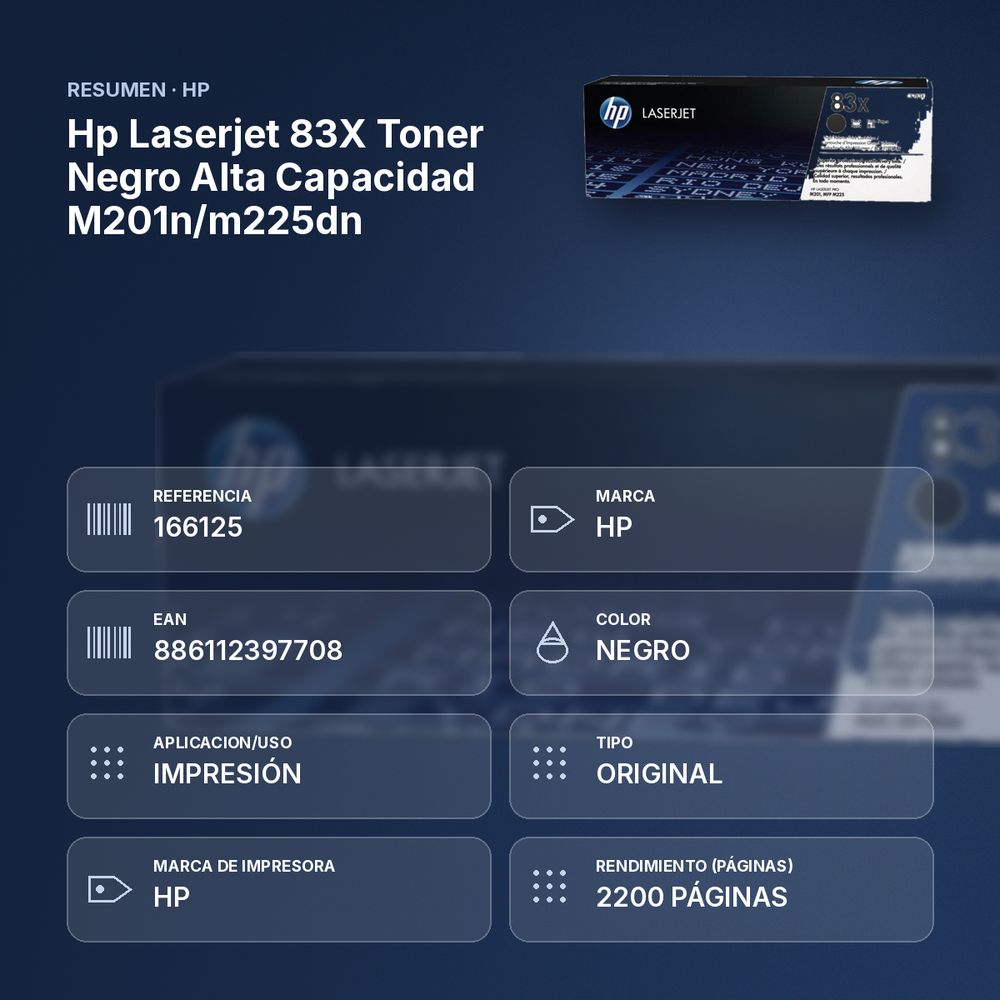 HP LASERJET 83X  TONER NEGRO ALTA CAPACIDAD M201N/M225DN - resumen de atributos