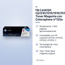 HP LASERJET CP1210/1215/1510/1515/1518NI,CM1312 TONER MAGENTA CON COLORSPHERE Nº125A - características principales
