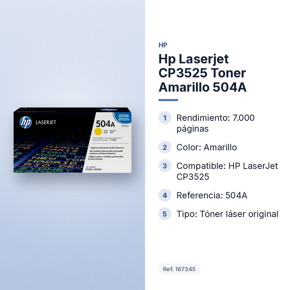 HP LASERJET CP3525 TONER AMARILLO 504A - características principales