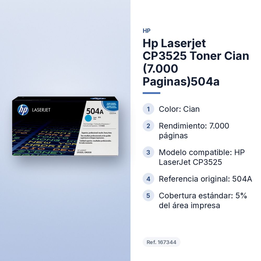 HP LASERJET CP3525 TONER CIAN (7.000 PAGINAS)504A - características principales