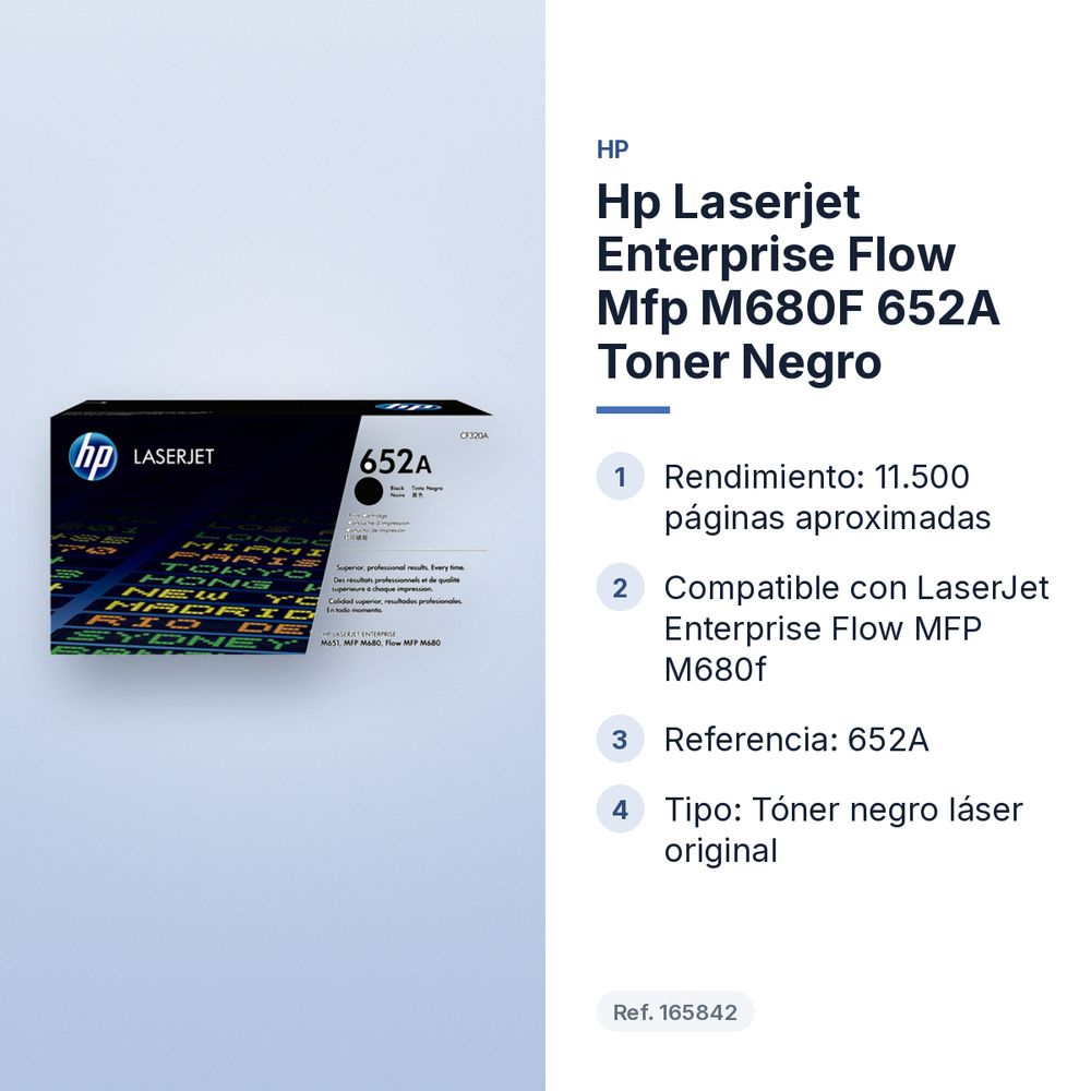 HP LASERJET ENTERPRISE FLOW MFP M680F 652A TONER NEGRO - características principales