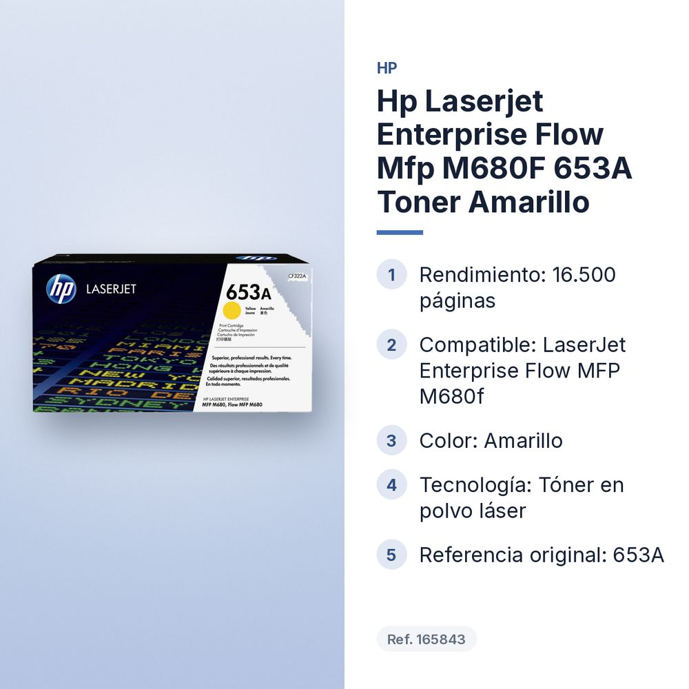 HP LASERJET ENTERPRISE FLOW MFP M680F 653A TONER AMARILLO - características principales