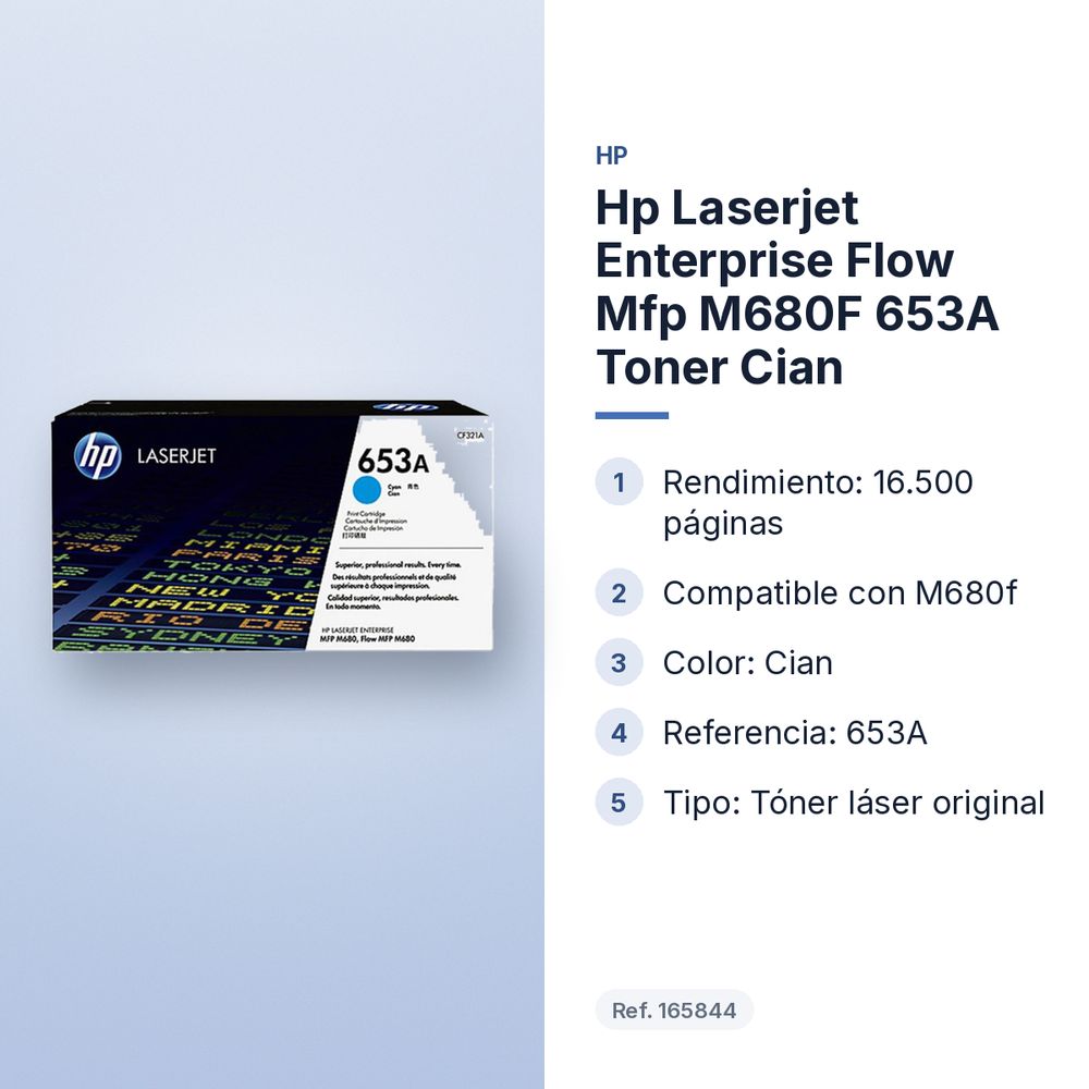 HP LASERJET ENTERPRISE FLOW MFP M680F 653A TONER CIAN - características principales