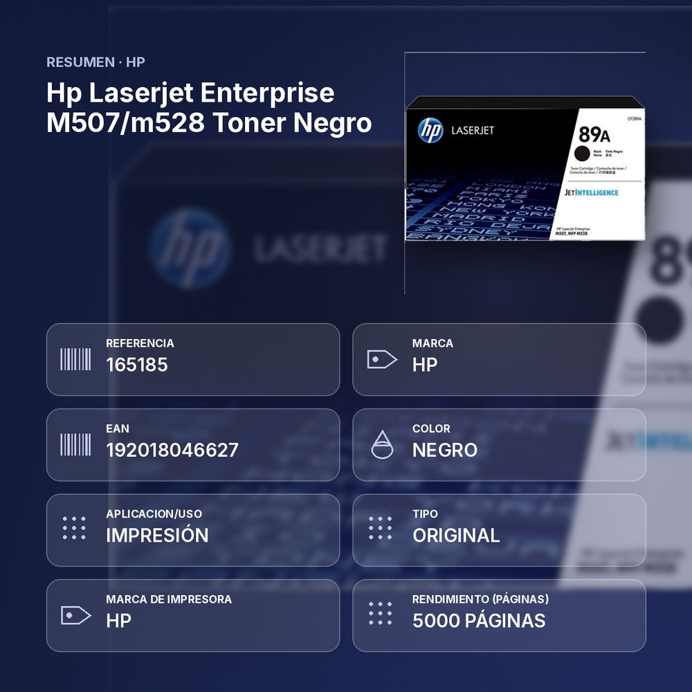 HP LASERJET ENTERPRISE M507/M528 TONER NEGRO - resumen de atributos