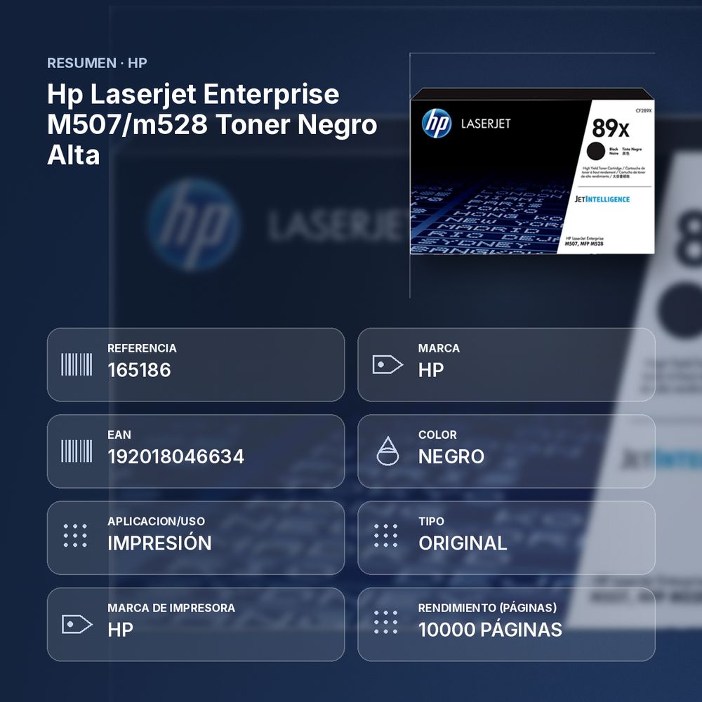 HP LASERJET ENTERPRISE M507/M528 TONER NEGRO ALTA - resumen de atributos