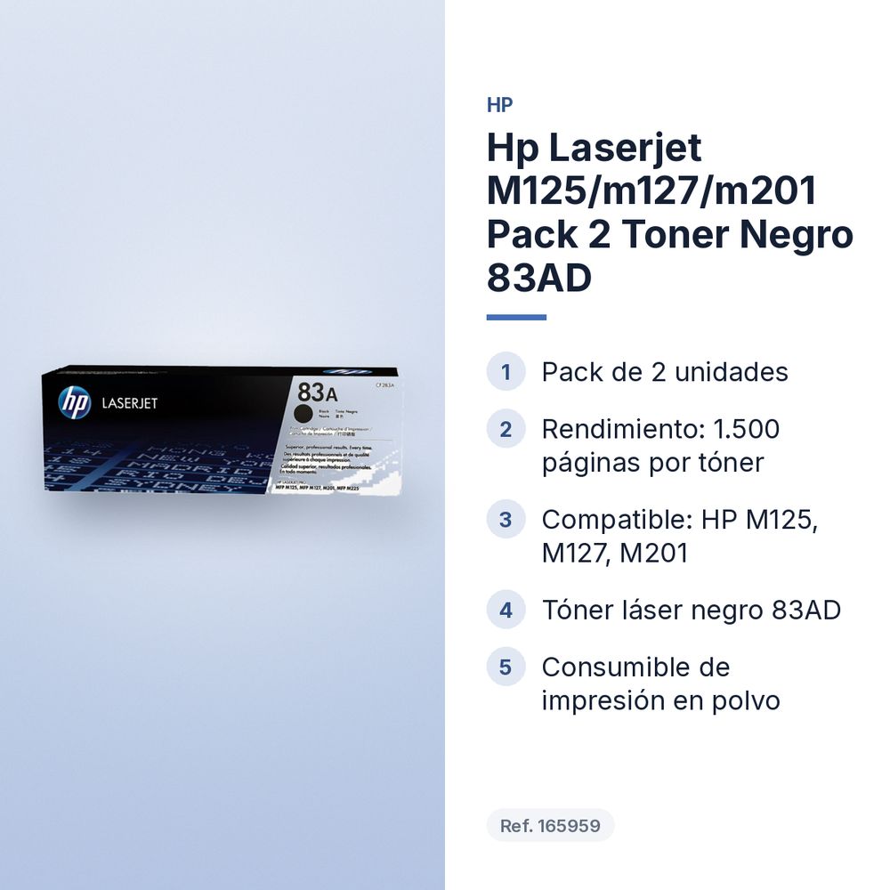 HP LASERJET M125/M127/M201 PACK 2 TONER NEGRO 83AD - características principales