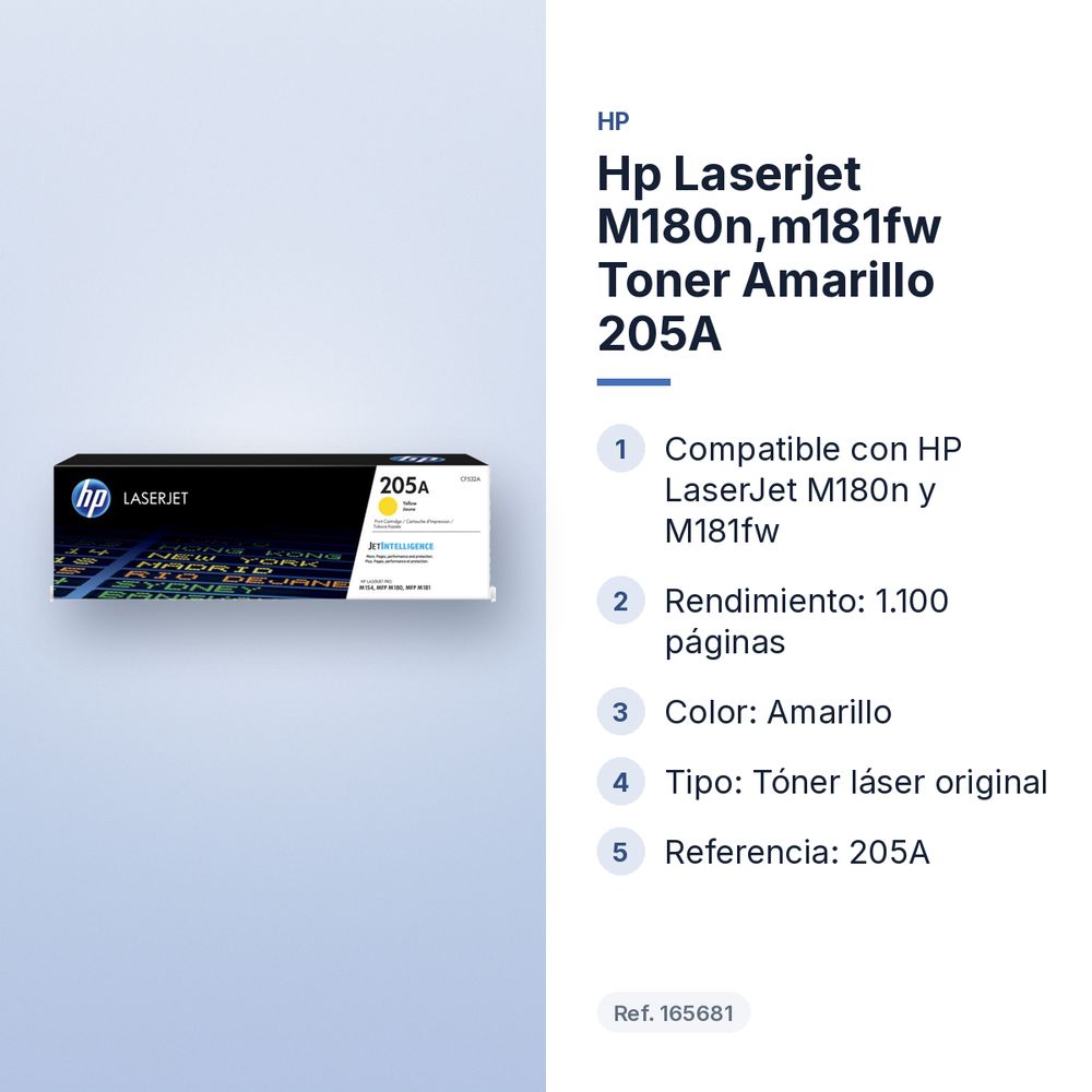 HP LASERJET M180N,M181FW TONER AMARILLO 205A - características principales