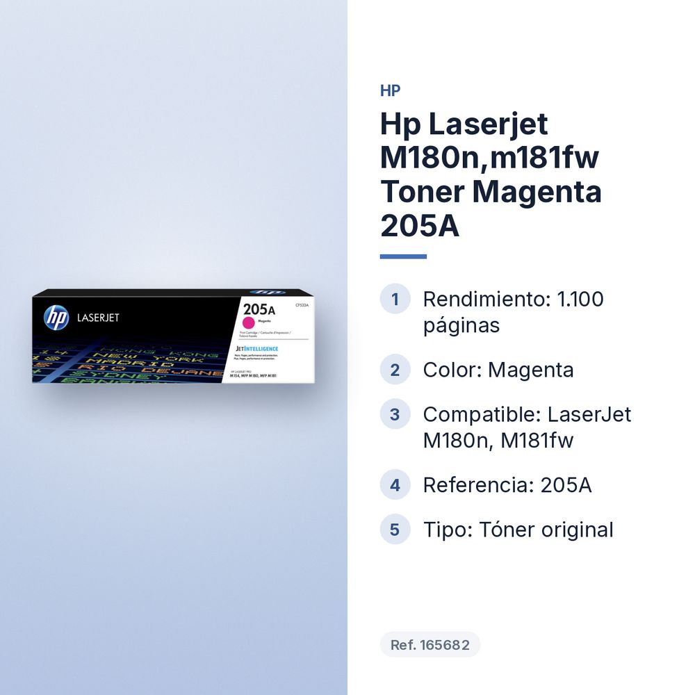 HP LASERJET M180N,M181FW TONER MAGENTA 205A - características principales