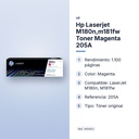 HP LASERJET M180N,M181FW TONER MAGENTA 205A - características principales