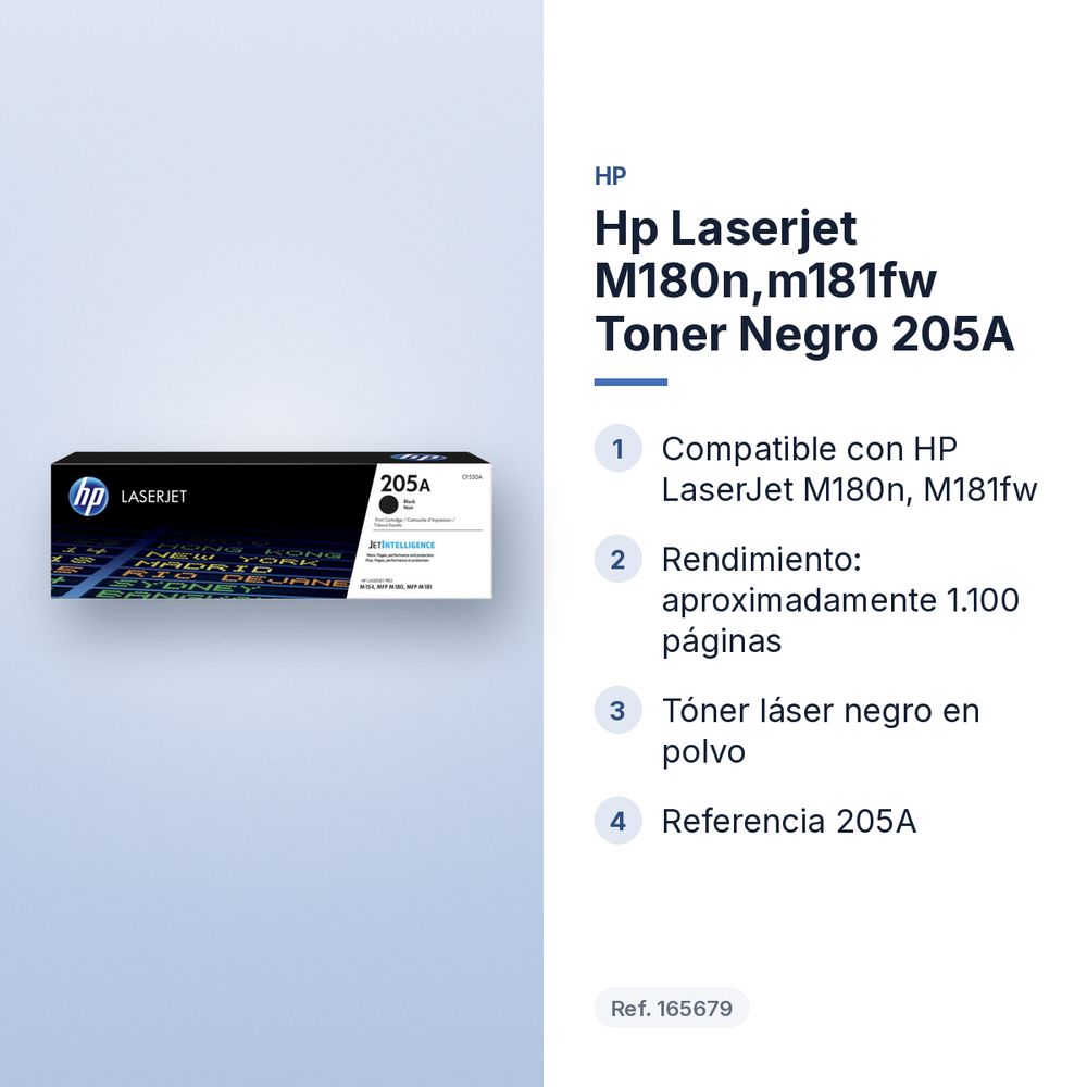 HP LASERJET M180N,M181FW TONER NEGRO 205A - características principales