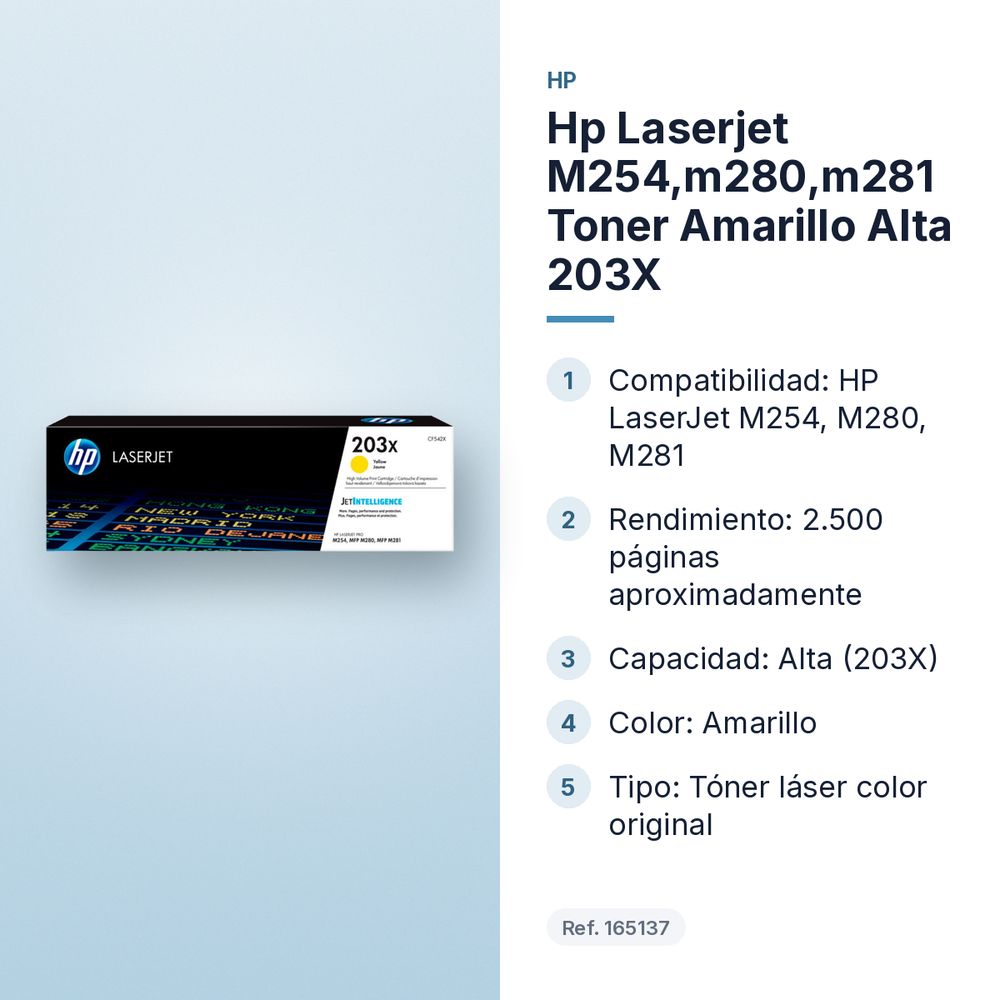 HP LASERJET M254,M280,M281 TONER AMARILLO ALTA 203X - características principales