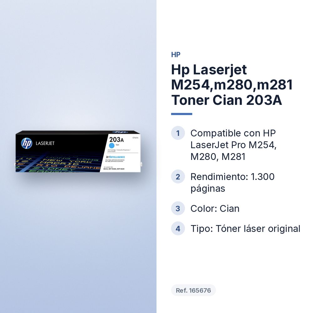 HP LASERJET M254,M280,M281 TONER CIAN 203A - características principales