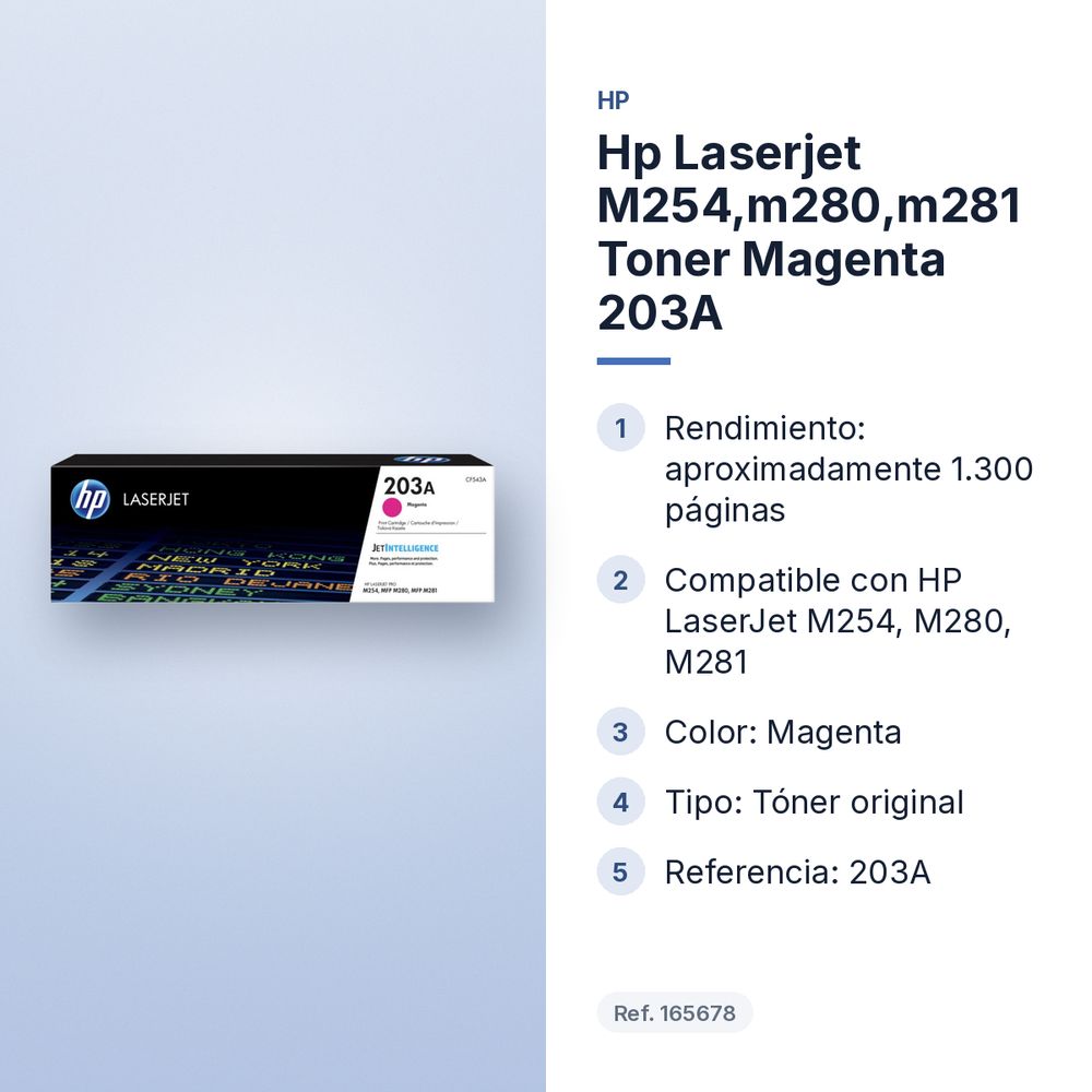HP LASERJET M254,M280,M281 TONER MAGENTA 203A - características principales