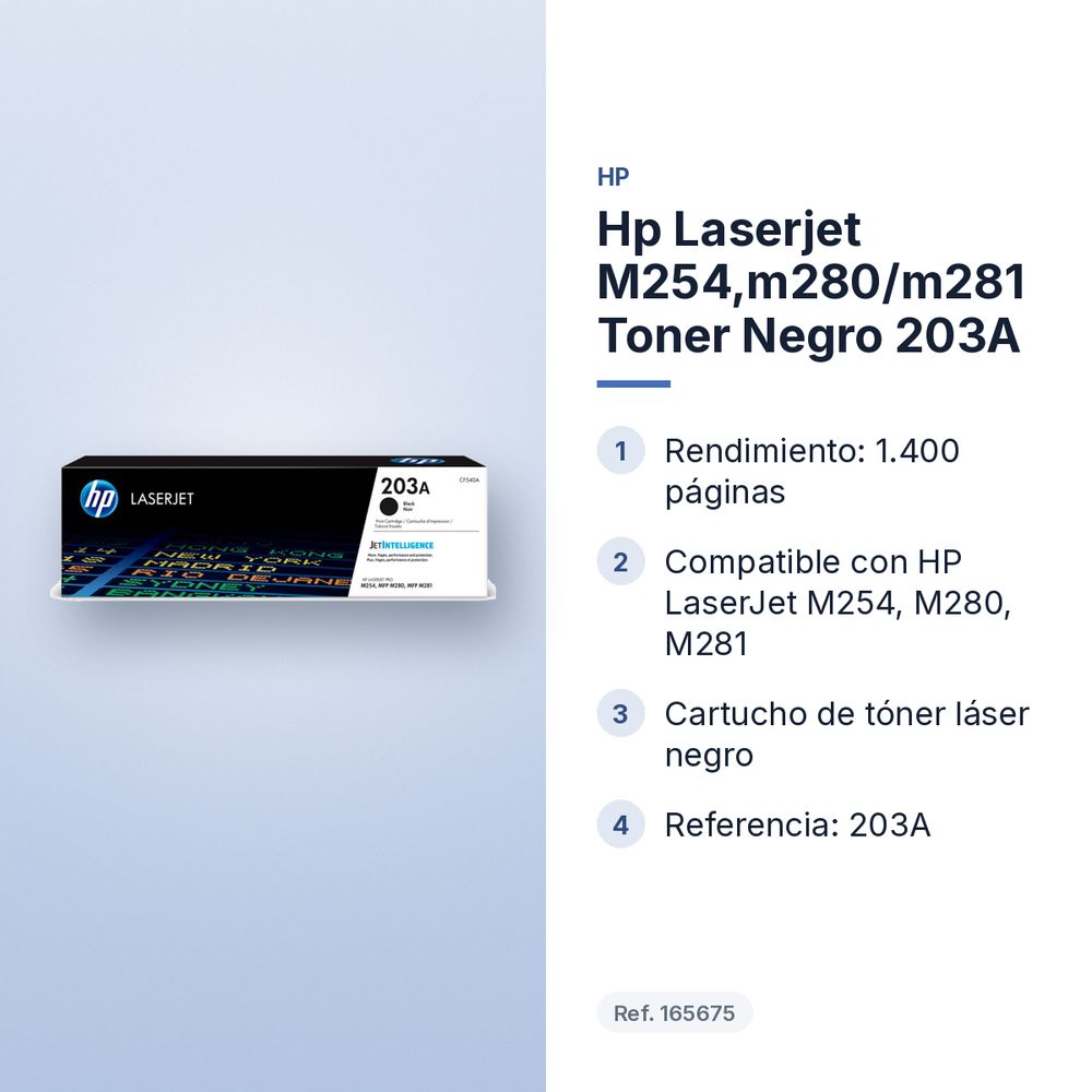 HP LASERJET M254,M280/M281 TONER NEGRO 203A - características principales